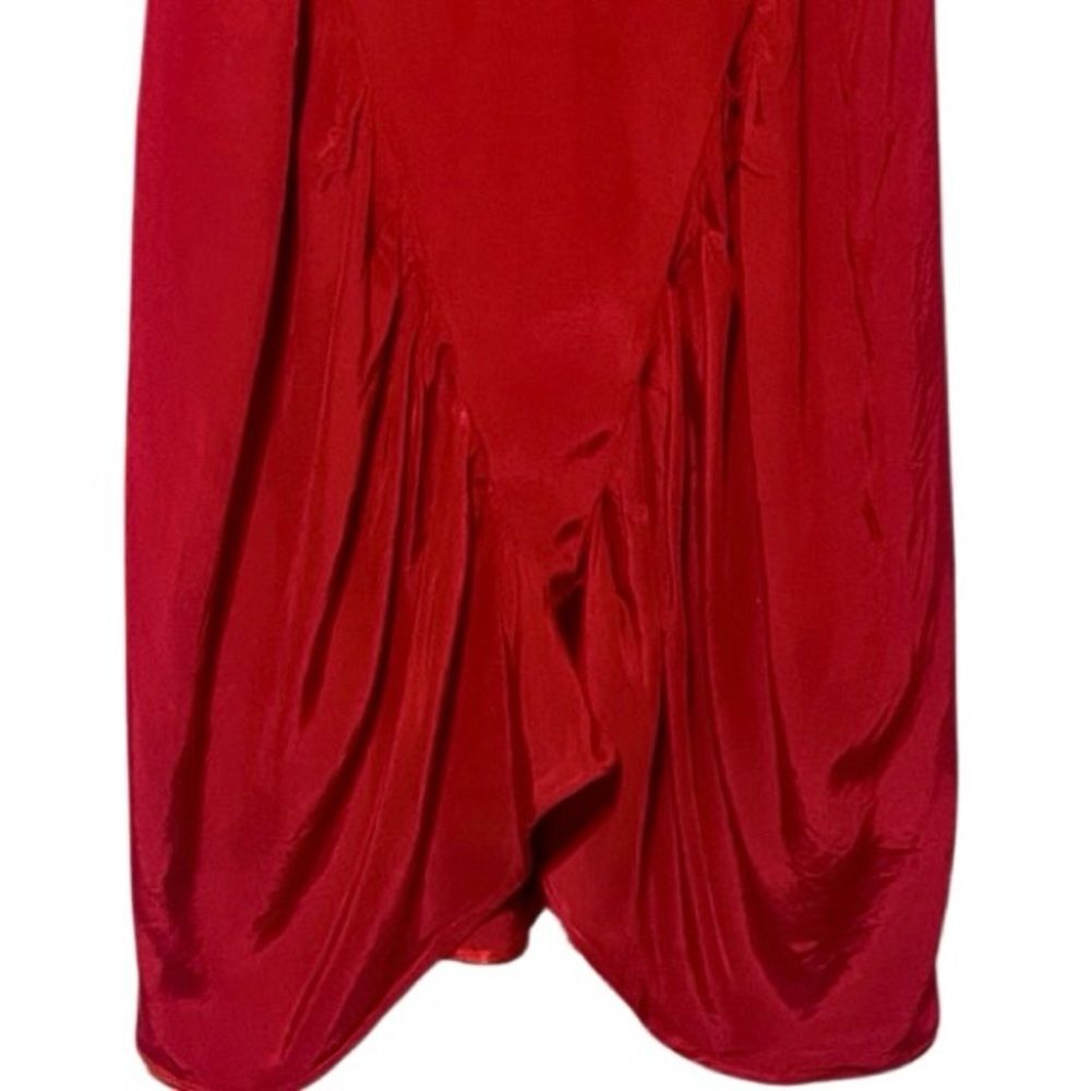 Vintage 80s Red Ruched Mini Dress Medium - Picture 5 of 13